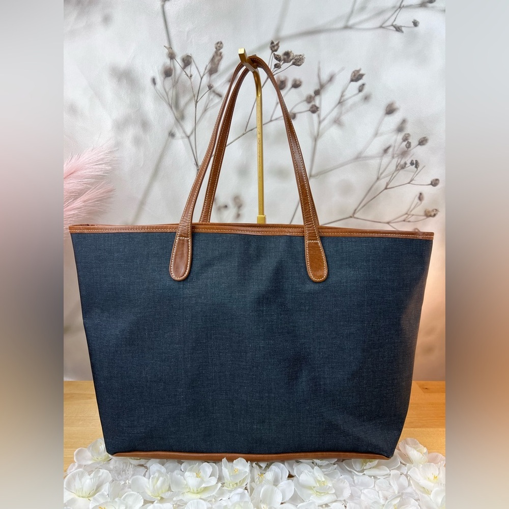 Barrington Large Navy Canvas Tote with Brown Leather Trim - Picture 3 of 12